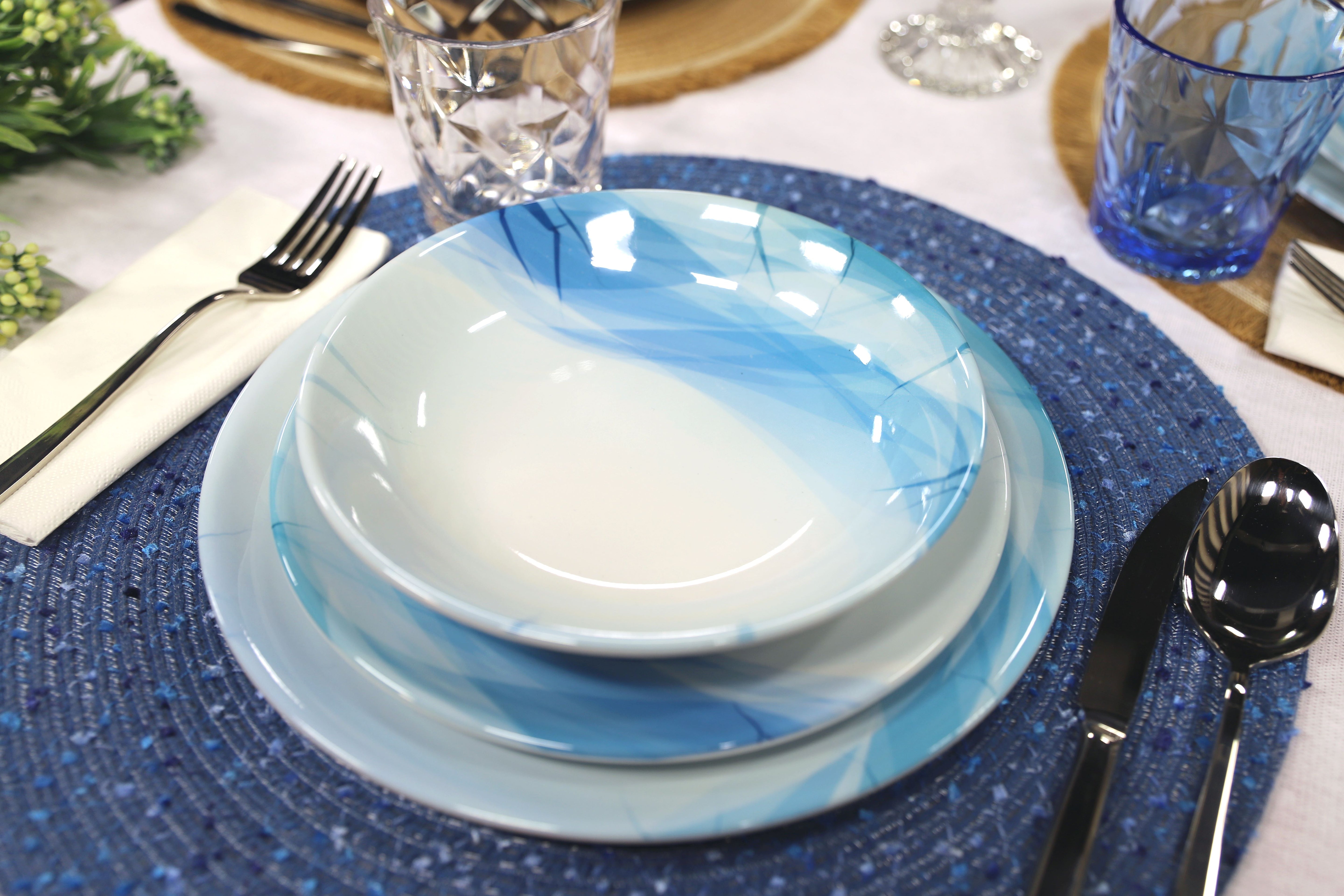 Azure Melamine Dinnerware Set - Vibrant Pattern Plates