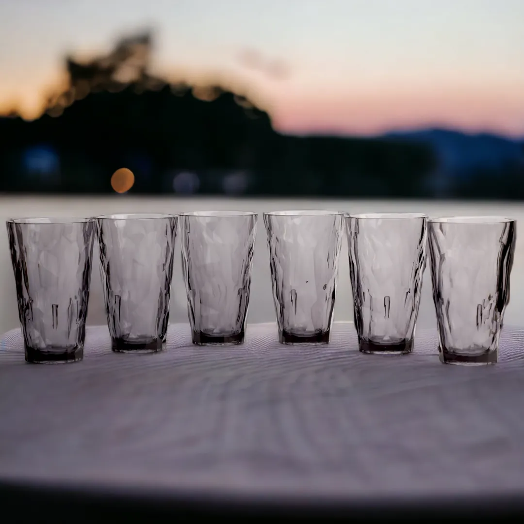 Exclusive Diamond Shatterproof Drinking Glasses - Transparent Grey Set of 6