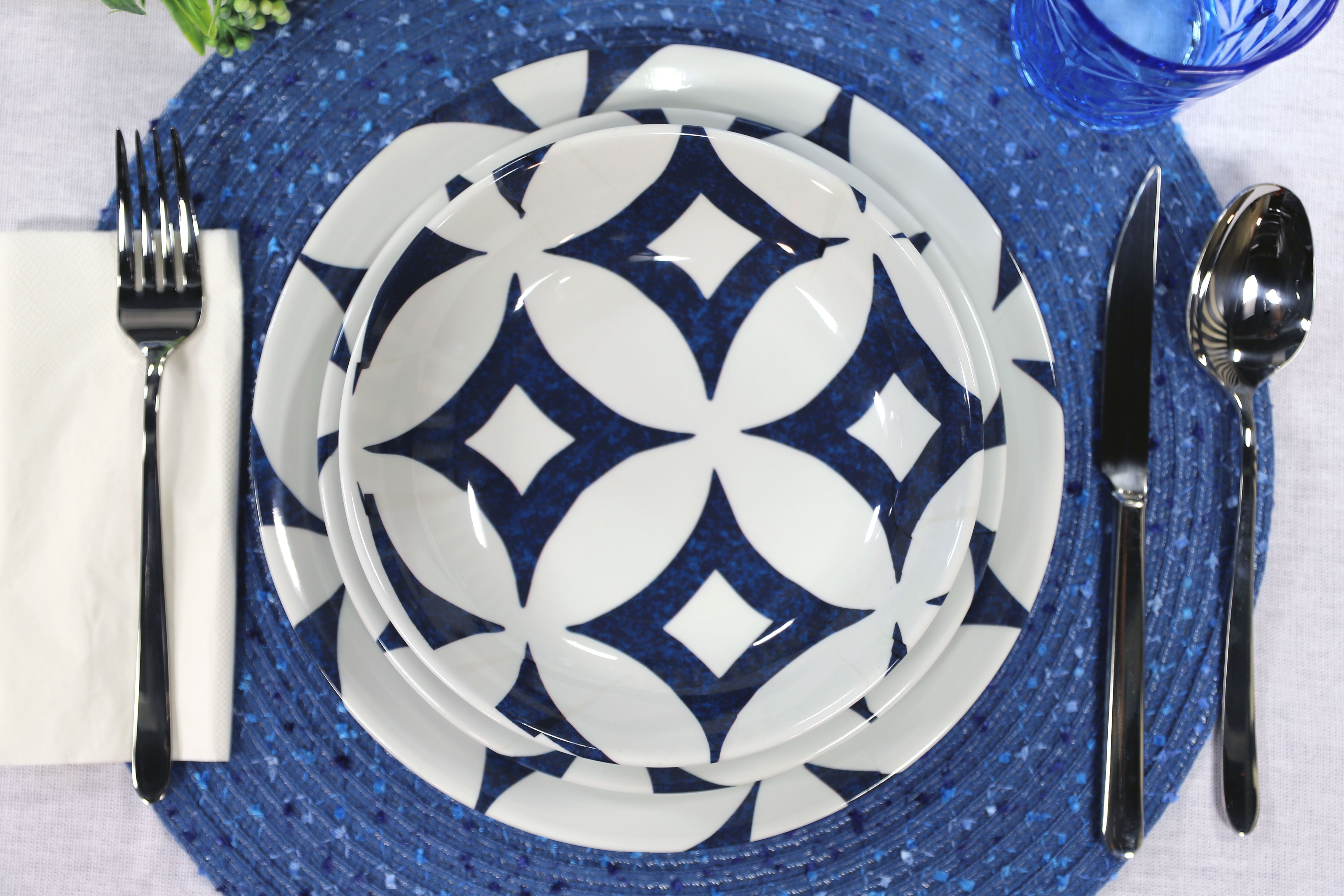 12pc Melamine Dinner Set - Sapphire Blue Service for 4