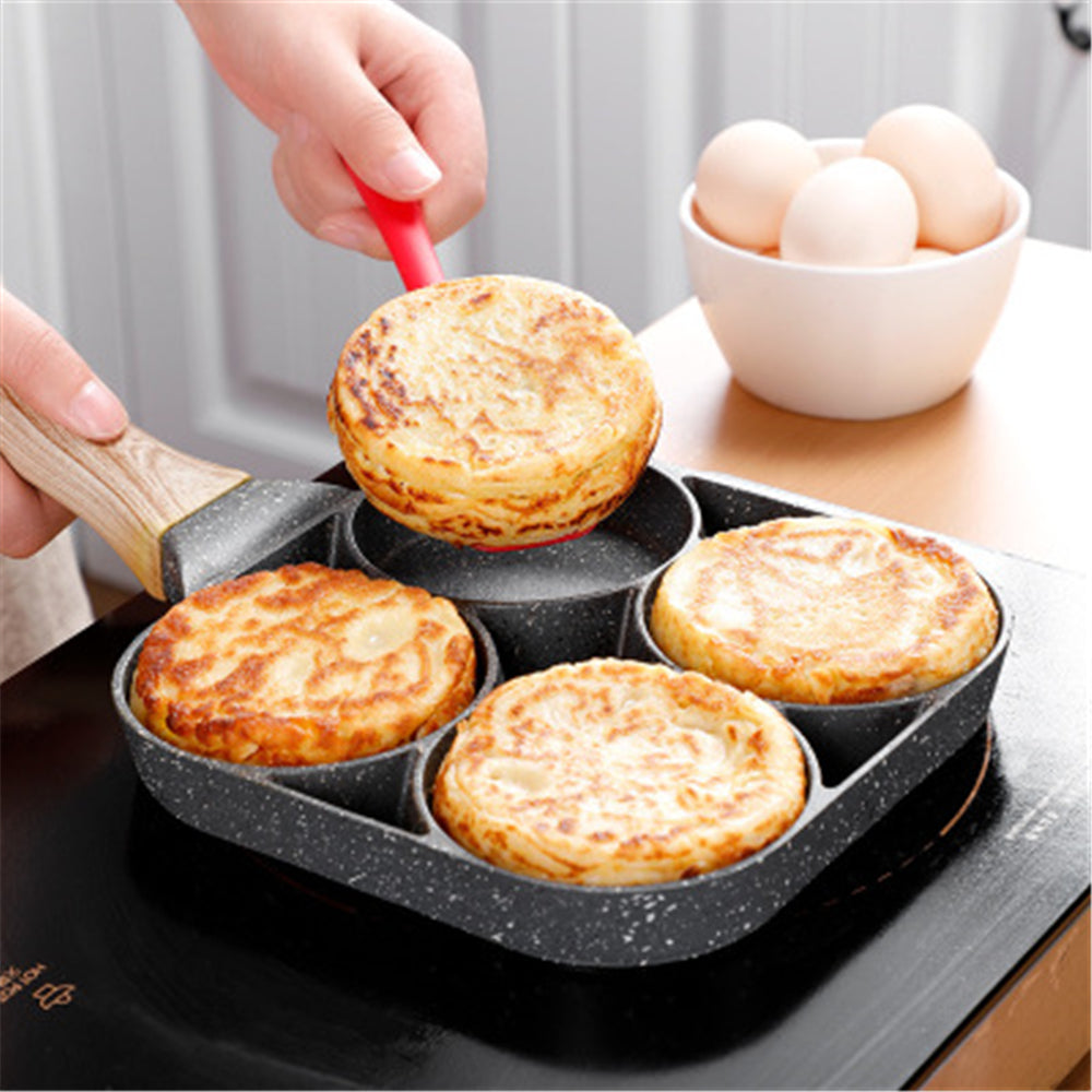 Four-Hole Non-Stick Omelette Pan Set with Silicone Spatula