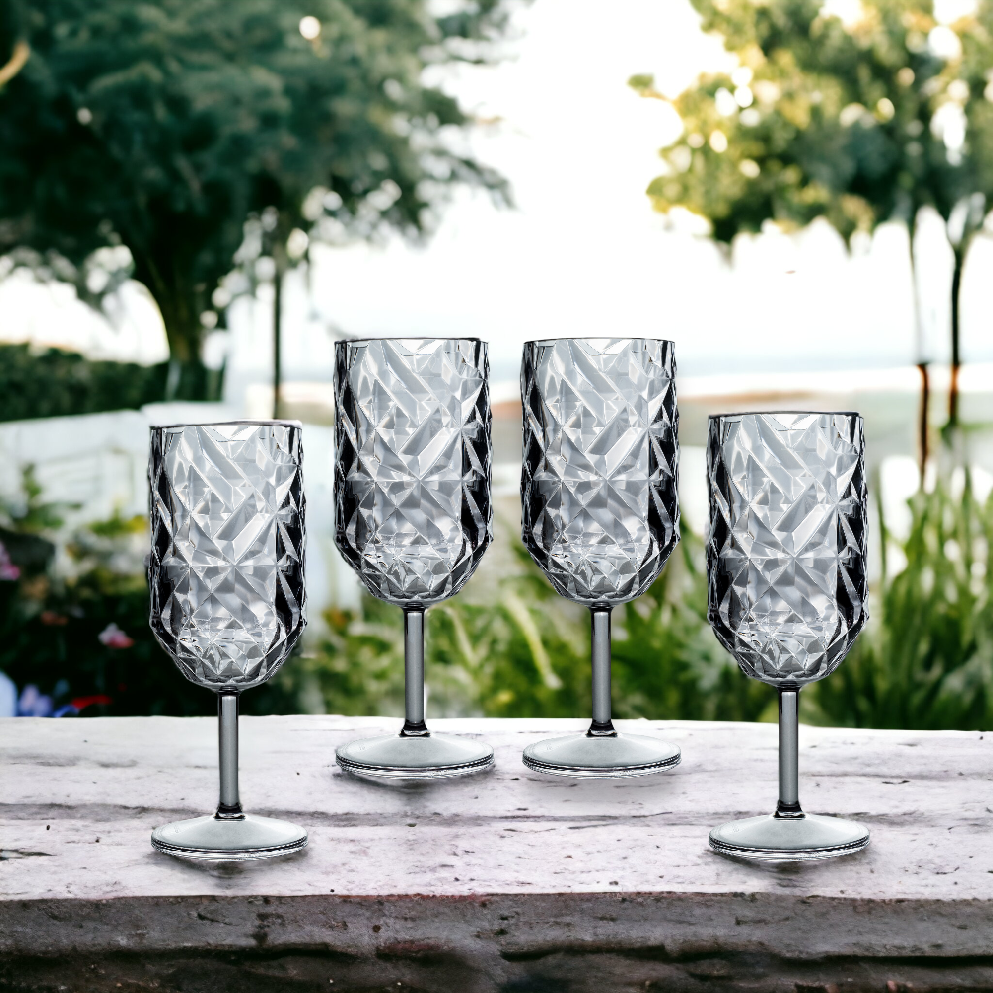 Transparent Grey Shatterproof Goblets - Set of 4